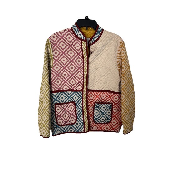 FRNCH Paris Multicolour Patchwork Diamond Quilted Jacket XS Boho Indie Retro - Picture 5 of 14